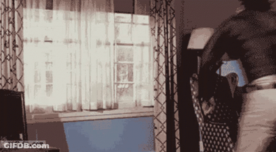 Man Jumping Out Window Scene GIF