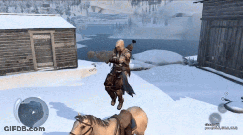 Man Jumping Over Horse In Snow GIF