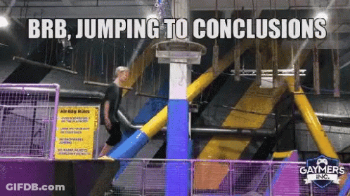 Man Jumping To Conclusions On Trampoline GIF