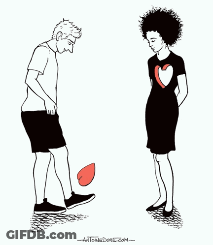 Man Kicking Heart Woman Heart T-Shirt GIF