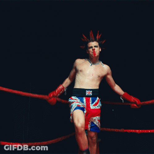 Man Kicking In Boxing Ring With British Flag Shorts GIF