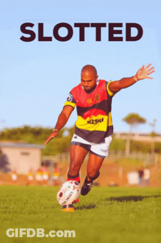 Man Kicking Rugby Ball With Word Slotted GIF
