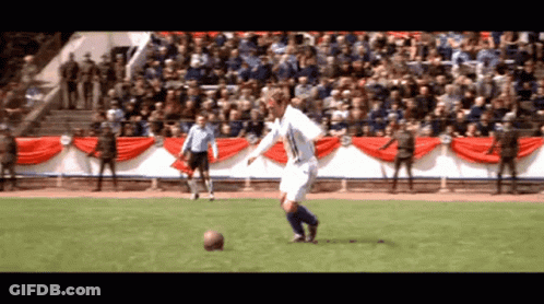 Man Kicking Soccer Ball On Field With Crowd GIF