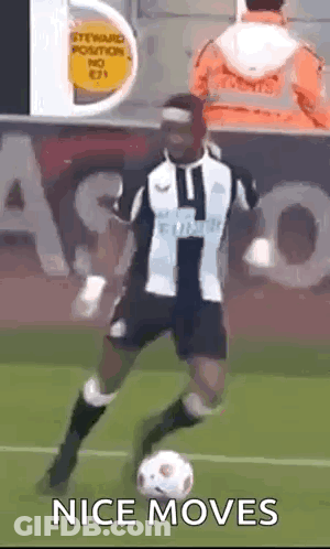 Man Kicking Soccer Ball Saying Nice Moves GIF