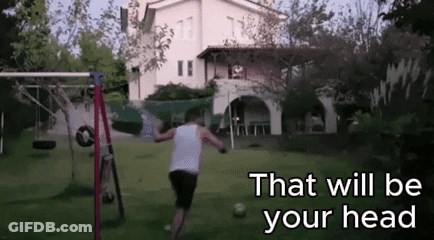 Man Kicking Soccer Ball With That Will Be Your Head Above GIF