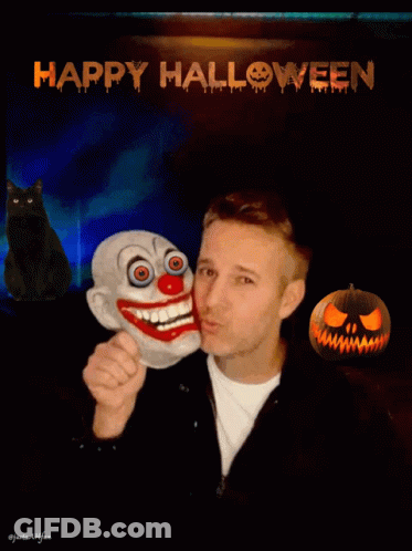 Man Kissing Clown Mask Happy Halloween GIF