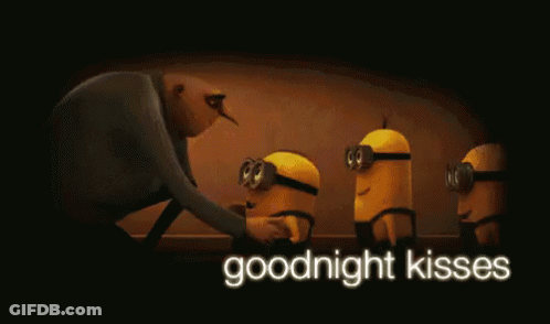 Man Kissing Three Minions Goodnight Kisses GIF