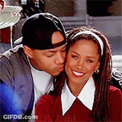 Man Kissing Woman On Cheek GIF