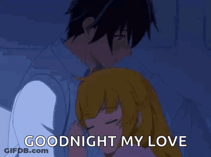 Man Kissing Woman On Forehead While Girl Says Goodnight My Love GIF