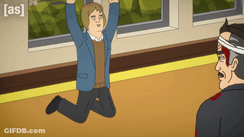 Man Kneeling Arms Up Saying As GIF