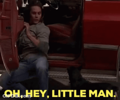 Man Kneeling At Red Car Says Oh Hey Little Man GIF