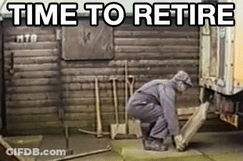 Man Kneeling Before Wooden Building Time To Retire GIF