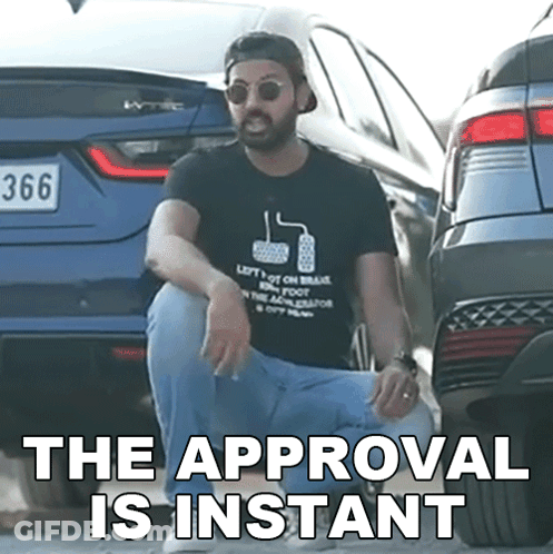 Man Kneeling In Front Of Car Saying Instant Approval GIF