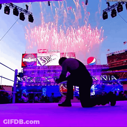 Man Kneeling In Front Of Levi's Stadium GIF