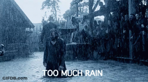 Man Kneeling In Rain Saying Too Much Rain GIF