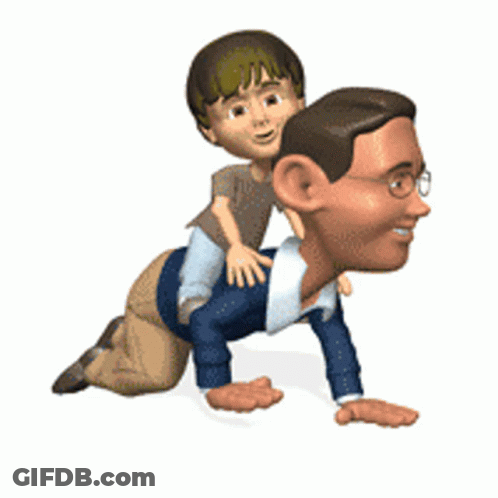 Man Kneeling With Child On His Back GIF