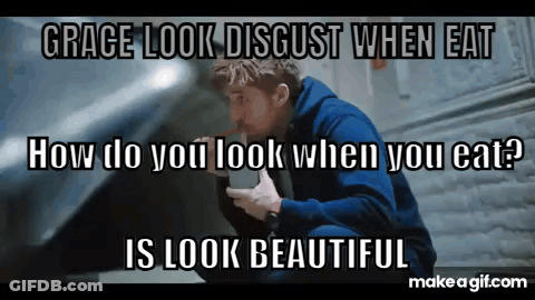 Man Kneeling With Straw Grace Look Disgust When Eat Look Beautiful GIF