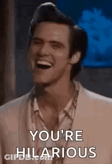 Man Laughing Saying You're Hilarious GIF