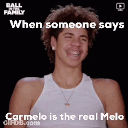 Man Laughing When Someone Says Carmelo Is Real Melo GIF