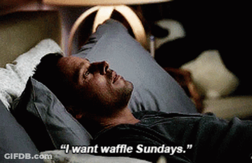 Man Laying In Bed Saying I Want Waffle Sundays GIF