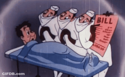 Man Laying In Hospital Bed Doctor Holding Bill GIF