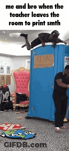 Man Laying On Blue Kevins Bathroom Stall GIF