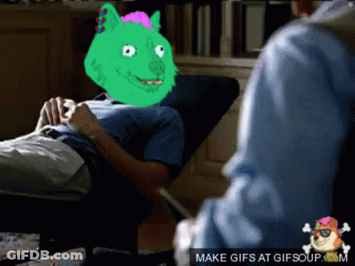 Man Laying On Couch With Green Dog Head GIF