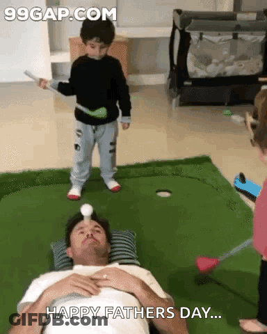 Man Laying On Floor With Child Playing Golf Happy Fathers Day GIF