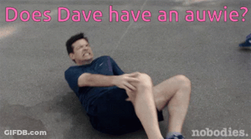 Man Laying On Ground Saying Does Dave Have An Auwie GIF