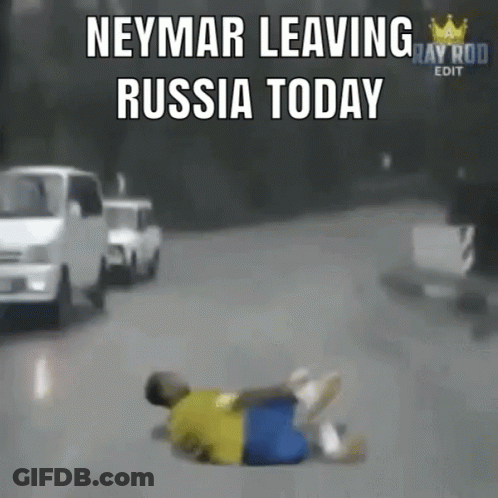 Man Laying On Ground With Neymar Leaving Russia Today GIF