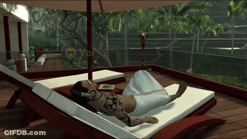 Man Laying On Lounge Chair With Word Vor GIF