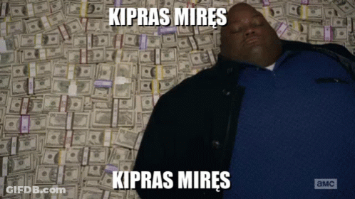 Man Laying On Pile Of Money Saying Kiprus Mires GIF