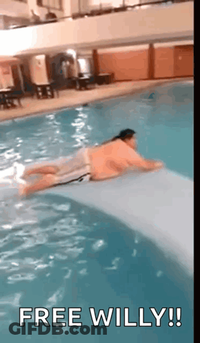 Man Laying On Raft In Pool Free Willy! GIF