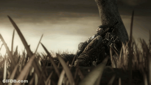 Man Laying Under Tree With Rifle GIF