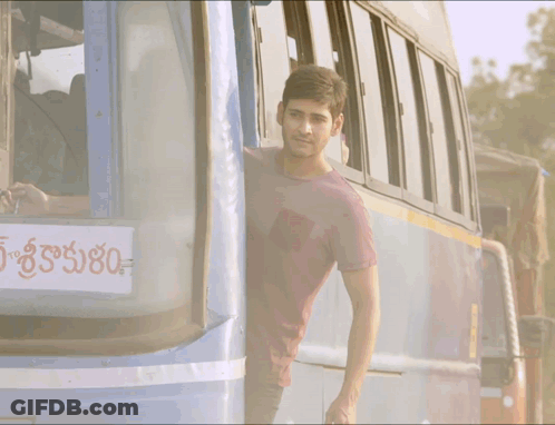 Man Leaning Out Of Blue Bus Saying 80 GIF