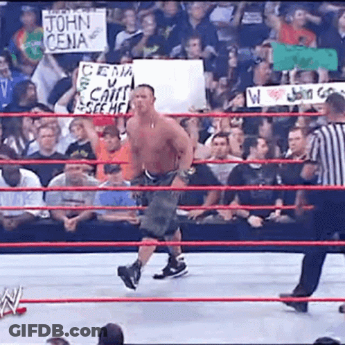 Man Leaving Wrestling Ring Saying John Cena GIF