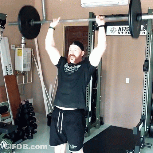 Man Lifting Barbell Near ARS Sign GIF