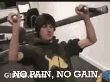 Man Lifting Barbell Saying No Pain No Gain GIF