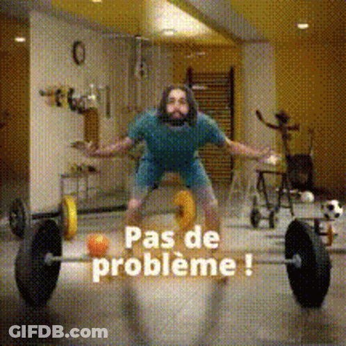 Man Lifting Barbell Saying Pas De Probleme GIF
