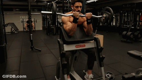 Man Lifting Barbell With Free Weights On Wall GIF