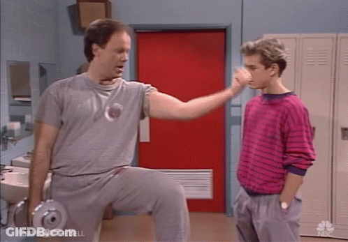 Man Lifting Dumbbell In Saved By The Bell Ad GIF