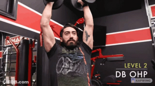 Man Lifting Dumbbells Level 2 DB OHP GIF