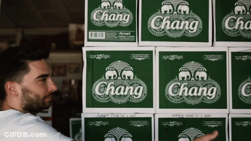Man Looking At Chang Beer Boxes GIF