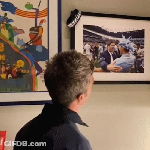 Man Looking At Framed Picture With El Capitan Band GIF