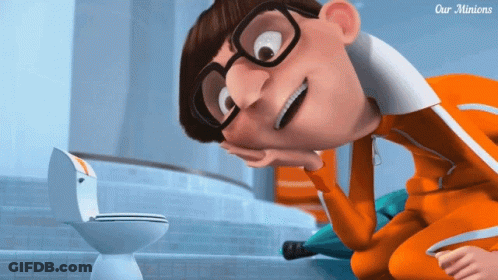 Man Looking At Toilet Saying Our Minions GIF