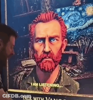 Man Looking At Van Gogh Painting With Red Hair And Beard GIF