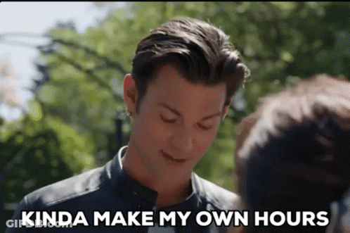 Man Looking Down Saying Kinda Make My Own Hours GIF