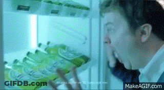 Man Looking Into Refrigerator With Sprite GIF