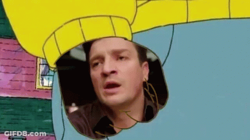 Man Looking Through Cartoon Character's Head GIF