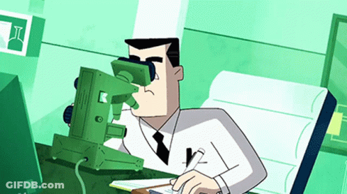 Man Looking Through Microscope With V Shirt GIF